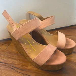Blush, Velor, cork wedges